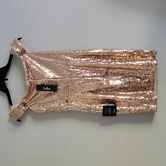 Lulus Magic Maker Gold Metallic Off-Shoulder Bodycon Mini Dress S - Picture 10 of 11